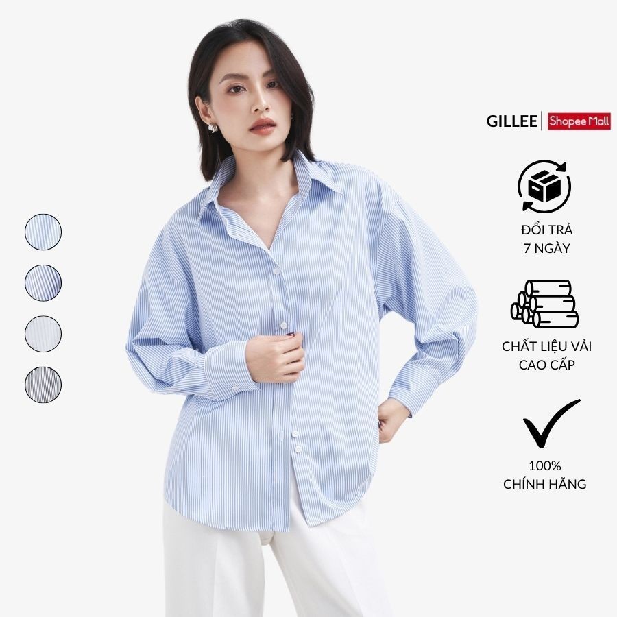 Áo sơ mi nữ tay dài GILLEE sơ mi kẻ sọc oversized nhiều màu, sơ mi form rộng cao cấp chống nhăn FAS292