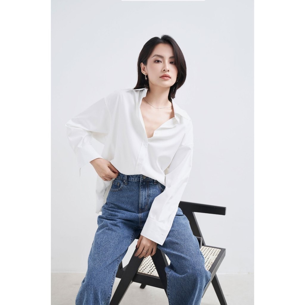 Áo sơ mi trắng nữ GILLEE dáng oversized, sơ mi form rộng vải kate Mỹ thanh lịch FAS291