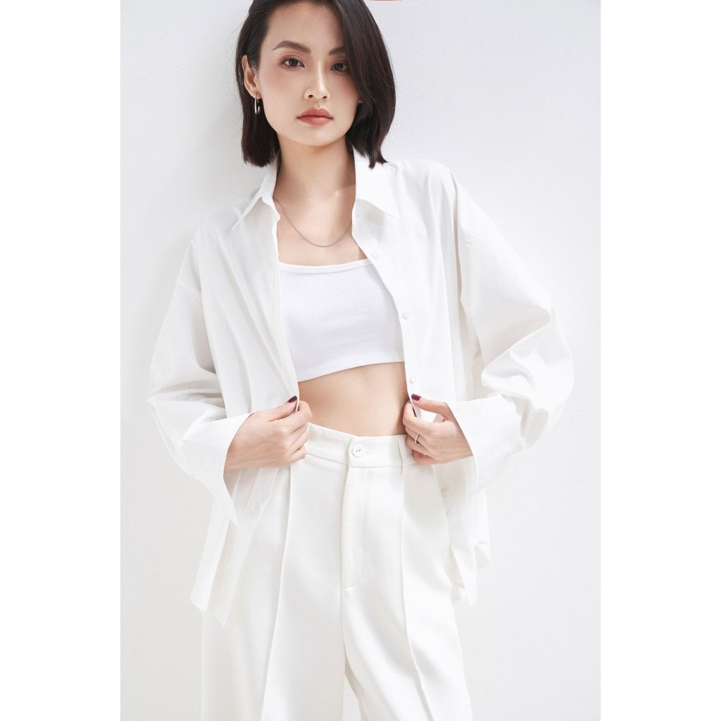 Áo sơ mi trắng nữ GILLEE dáng oversized, sơ mi form rộng vải kate Mỹ thanh lịch FAS291