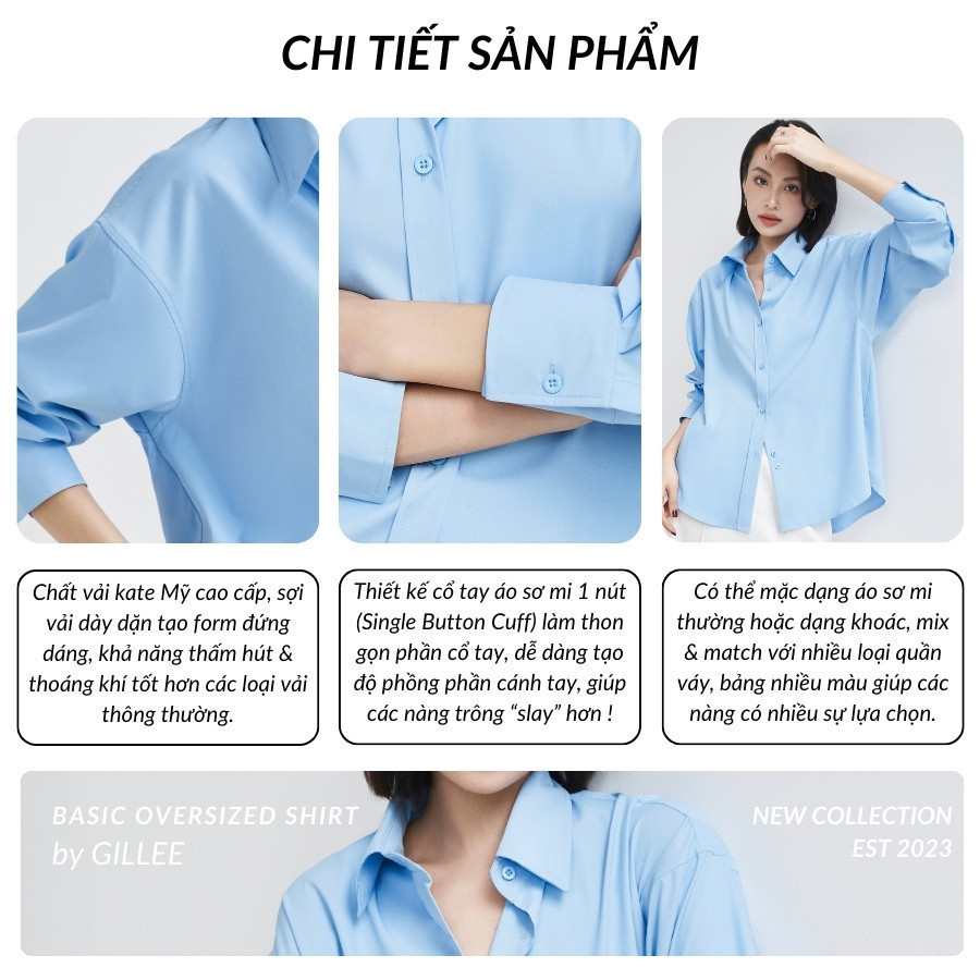 Áo sơ mi nữ dài tay GILLEE dáng oversized, sơ mi form rộng nhiều màu công sở vải kate Mỹ chống nhăn FAS291