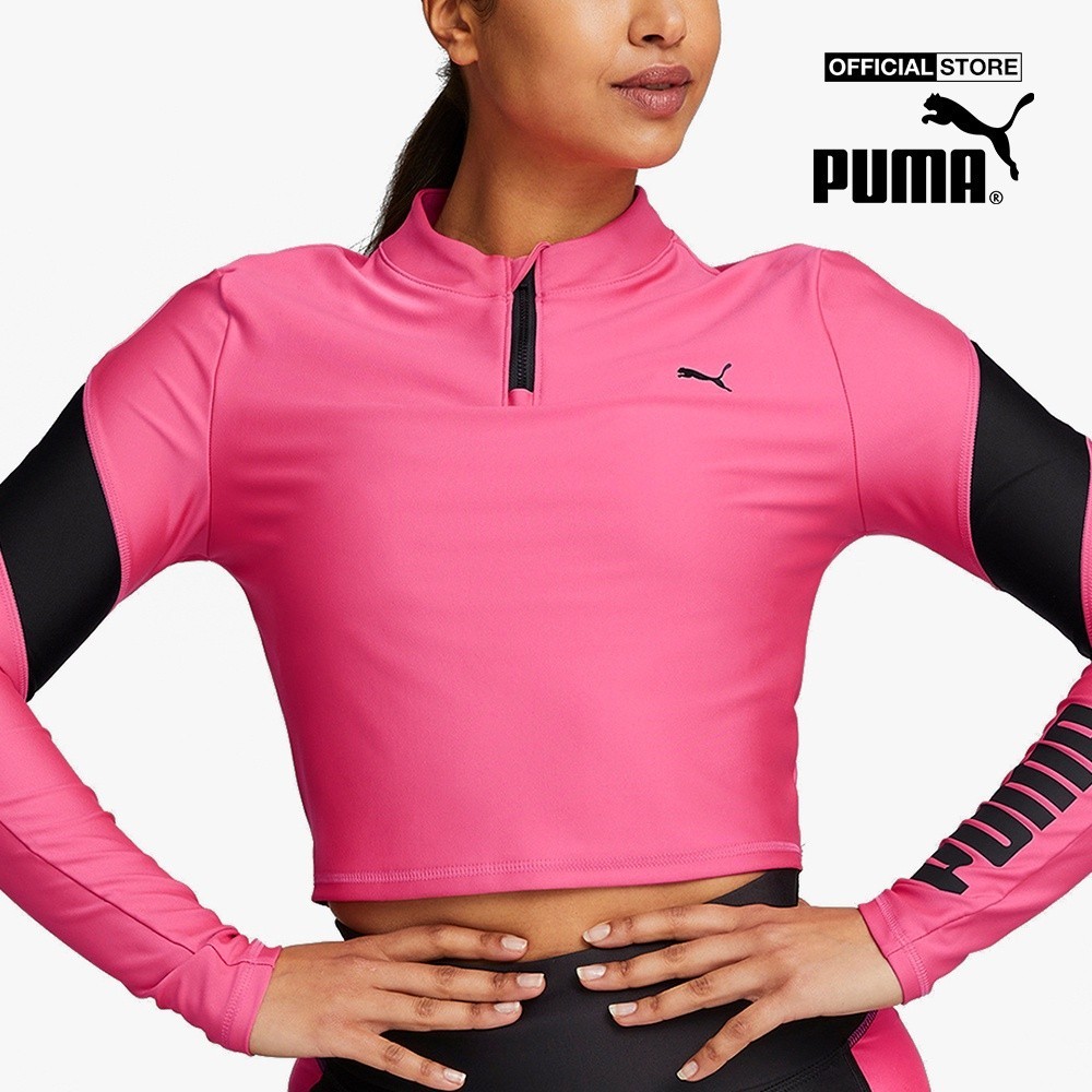 PUMA - Áo croptop nữ cổ trụ tay dài Fit EVERSCULPT Quarter Zip 522176-82