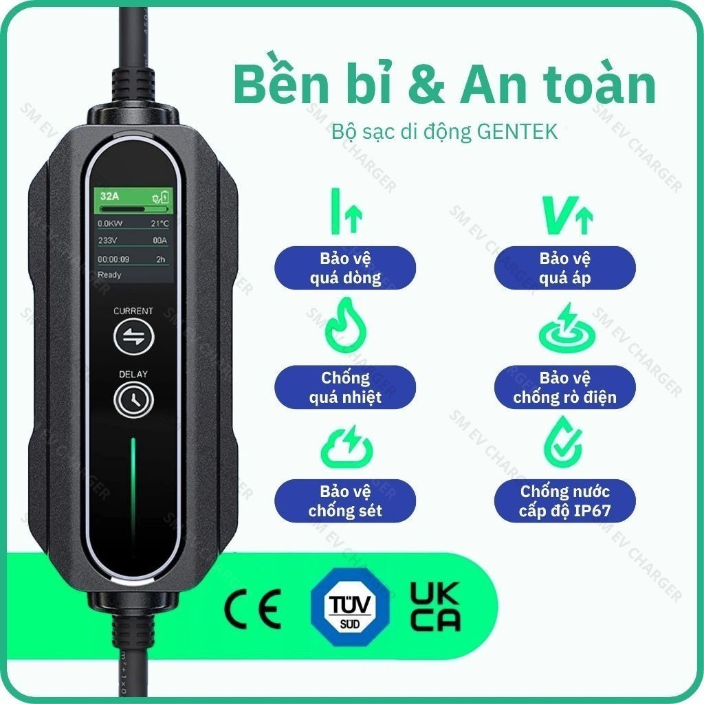 GENTEK 7.4KW - Sạc nhanh xe ô tô điện Vinfast Volvo Kia Huyndai chuẩn TYPE 2 -G702- TIÊU CHUẨN TCVN 13078 - Chính Hãng