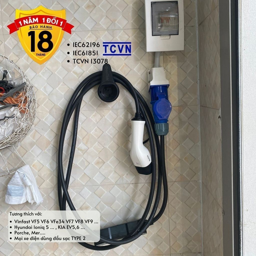 GENTEK 7.4KW - Sạc nhanh xe ô tô điện Vinfast Volvo Kia Huyndai chuẩn TYPE 2 -G702- TIÊU CHUẨN TCVN 13078 - Chính Hãng