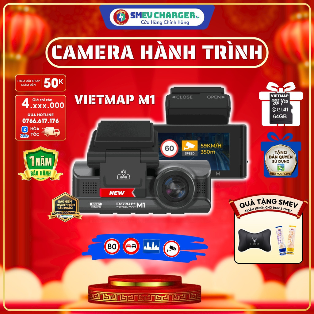 Camera hành trình Vietmap M1 64Gb - Cảnh báo giao thông - Cảnh báo tốc độ - SMEV - Hàng chính hãng