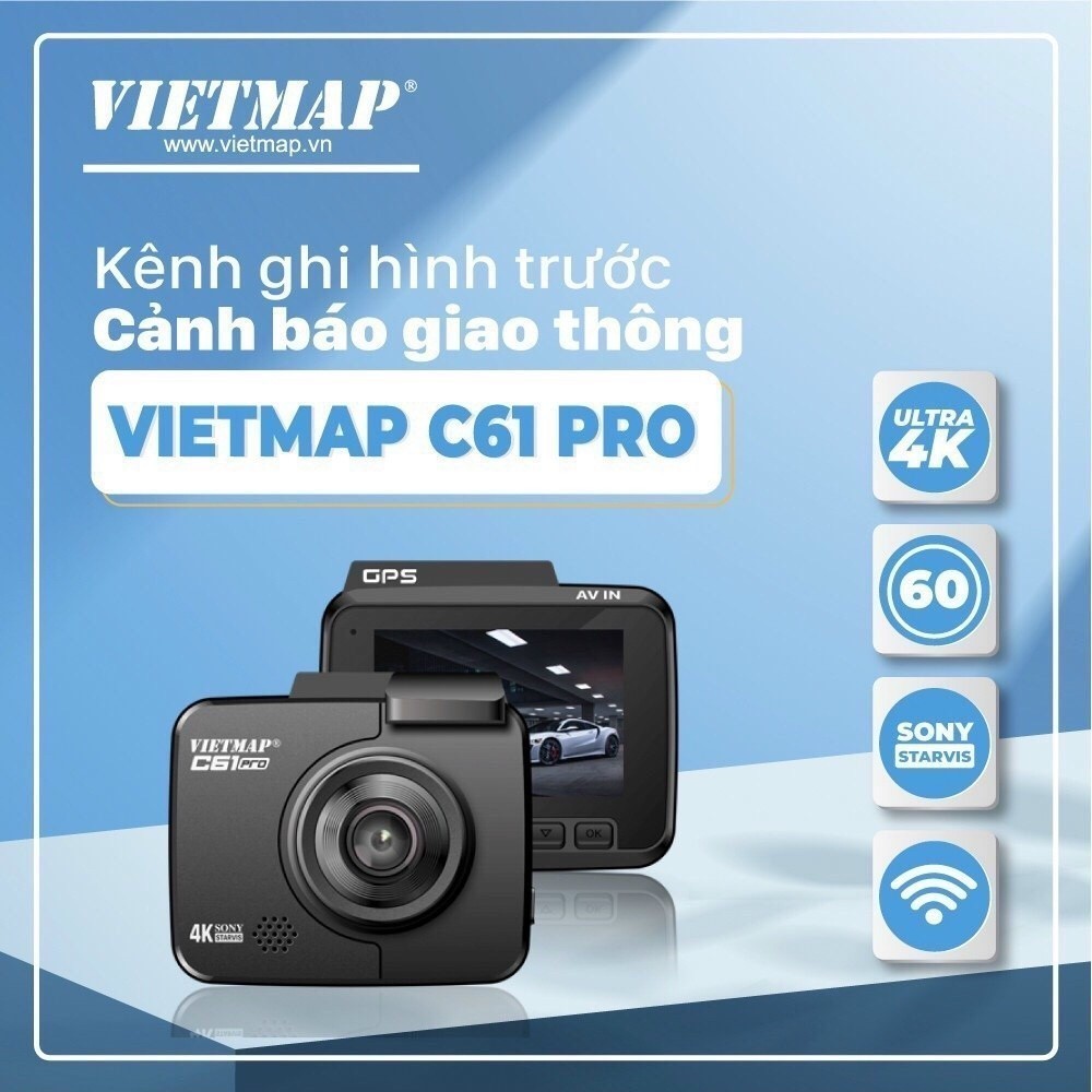 Vietmap C61 Pro - Camera hành trình cảnh báo giao thông giọng nói - ghi hình 4K - SMEV - Hàng chính hãng