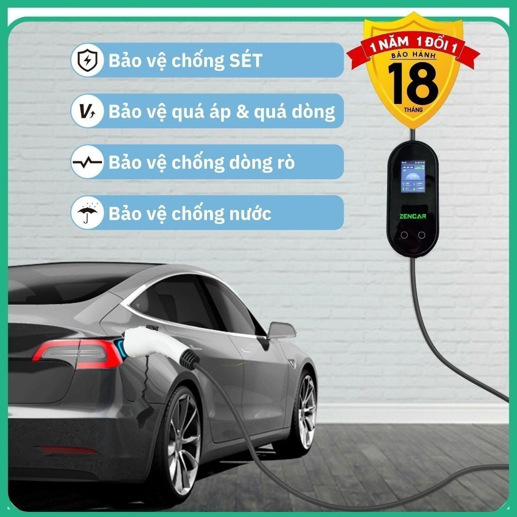 ZENCAR - Sạc Nhanh 22KW cho xe điện Vinfast Volvo Kia Huyndai TYPE 2 - Bộ Sạc Nhanh Di Động - SMEV - Hàng chính hãng
