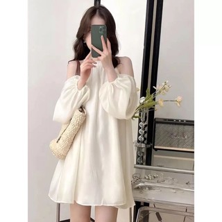 Váy tiểu thư xòe rộng cổ yếm chém vai tiểu thư đi chơi, đi biển có bigsize 40kg-120kg