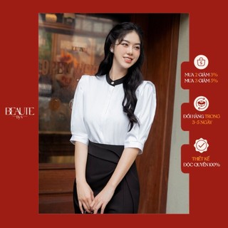 Beautebyv - áo sơmi nữ cổ viền đen venny