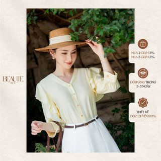 Beautebyv - áo sơmi cổ v bèo vai alana