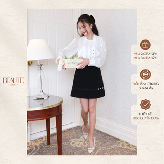 Beautebyv - chân váy chữ a chạy ren đính đá moss