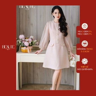 Beautebyv - váy tweed phối tay voan blossom
