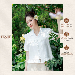 Beautebyv - áo sơmi dáng ngắn phối bèo bonnie