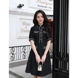 BEAUTEBYV - Váy nữ chiết eo lé đen trắng Madeline