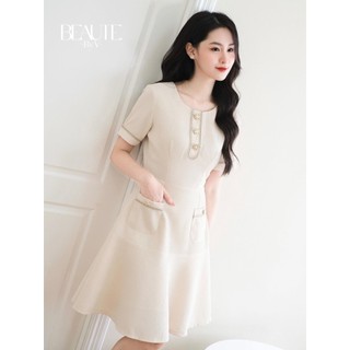 Beautebyv - váy nữ chiết eo phối dây trang trí khamy