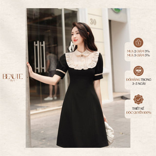 BEAUTEBYV - Váy cổ ve tròn phối tơ nhũ Sarah