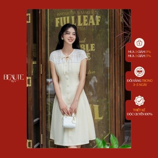 Beautebyv - váy nữ chiết eo phối vải ren ammy