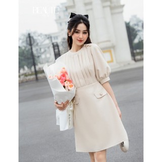 Beautebyv - váy nữ xếp li ngực đính cúc đá pamela