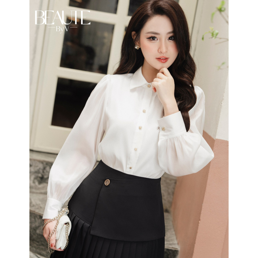 BEAUTEBYV - Áo sơmi tơ phối lụa Mustang