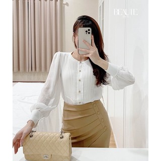 BEAUTEBYV - Áo sơ mi nữ phối voan dập ly Mexi