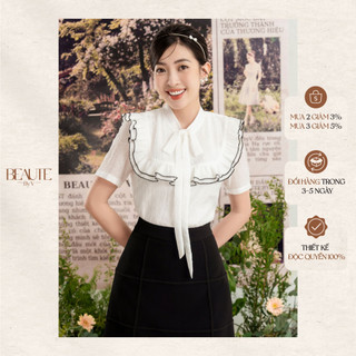 Beautebyv - áo sơmi phối bèo viền đen aine