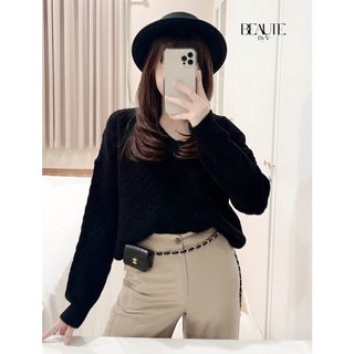 Beautebyv - áo len nữ cổ v vặn thừng abby