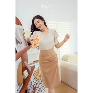 Beautebyv - chân váy bút chì nhún sườn rum