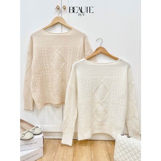 Beautebyv - áo len nữ cổ thuyền thêu hình quả trám zummy