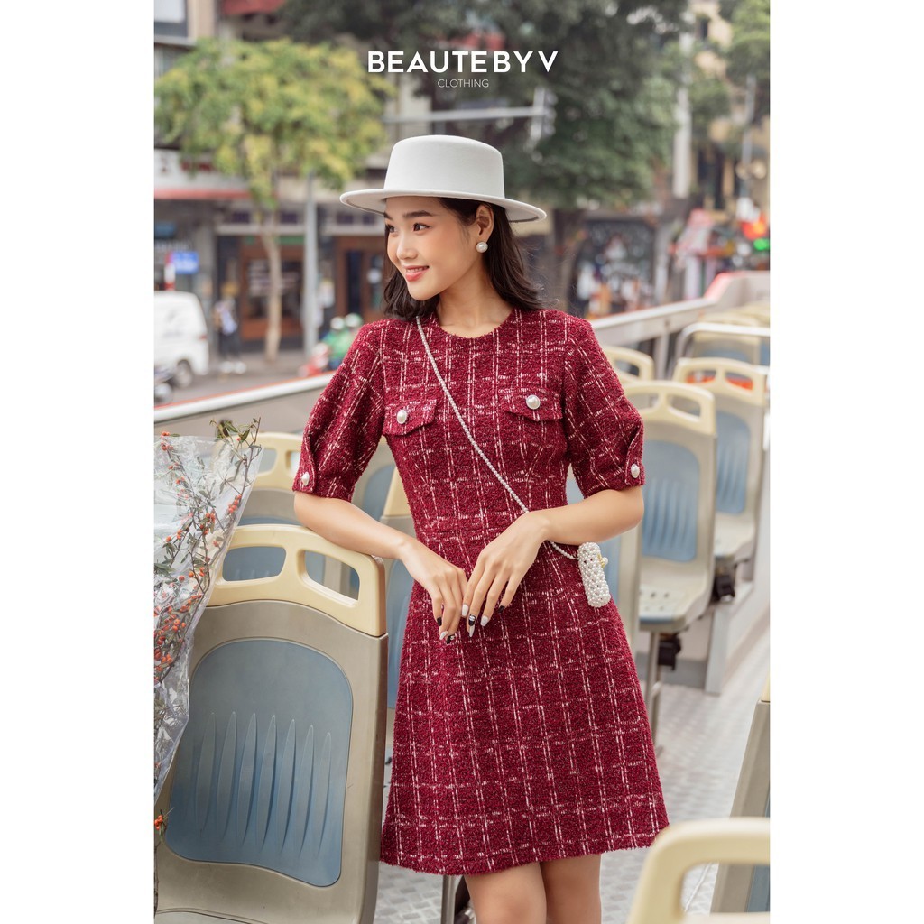 BEAUTEBYV - Váy Tweed Wine