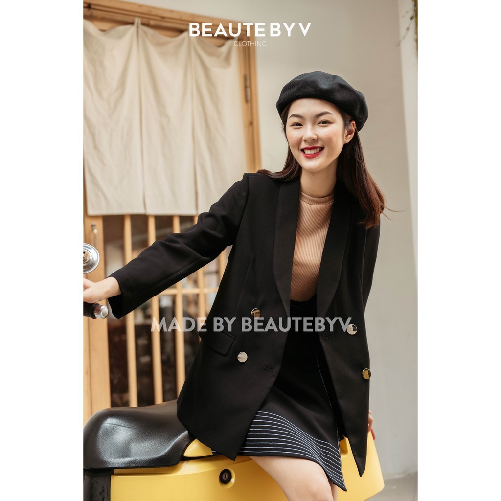 BEAUTEBYV - Áo Blazer đen cổ sam