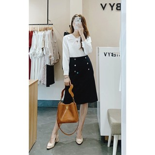 BEAUTEBYV - Chân váy đính cúc đồng