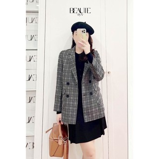 BEAUTEBYV - Áo Blazer kẻ Plaid