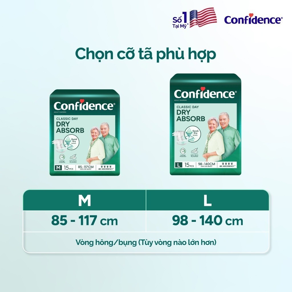 Tã dán người lớn CONFIDENCE CLASSIC DAY gói 15 miếng