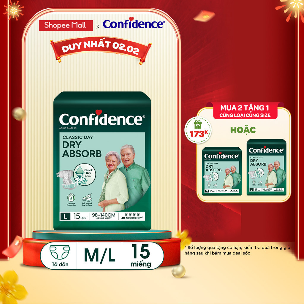 Tã dán người lớn CONFIDENCE CLASSIC DAY gói 15 miếng