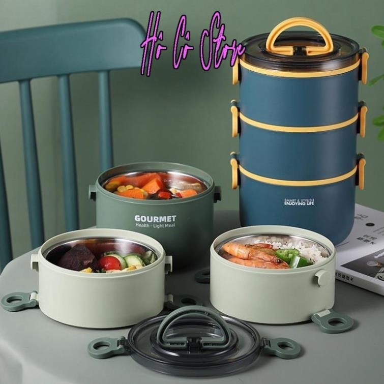 Hộp Cơm/Camen Cao Cấp Healthy Life Lõi Inox 3 Tầng