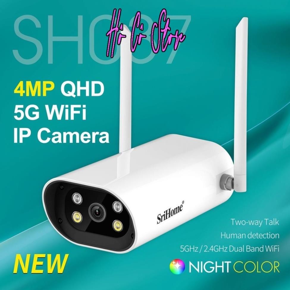 Camera Wifi (2.4/5G) Ngoài Trời SriHome SH037 4.0MP QHD 2K 2560P, Màu Ban Đêm