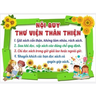 Nội quy thư viện khung xanh, trang trí lớp học