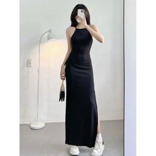 Váy thun body 2 dây cổ yếm dáng dài xẻ sườn sexy tôn dáng có bigsize 40kg-120kg