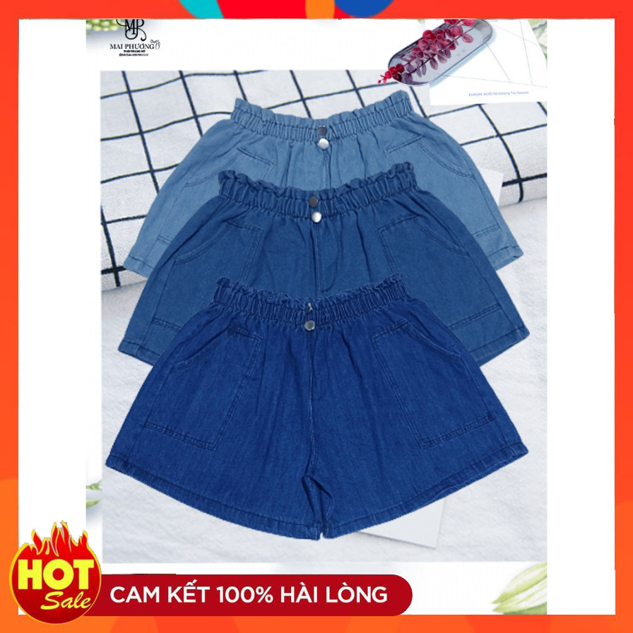 Quần đùi jean nữ lưng thun form rộng thoải mái , quần short jean loại 1