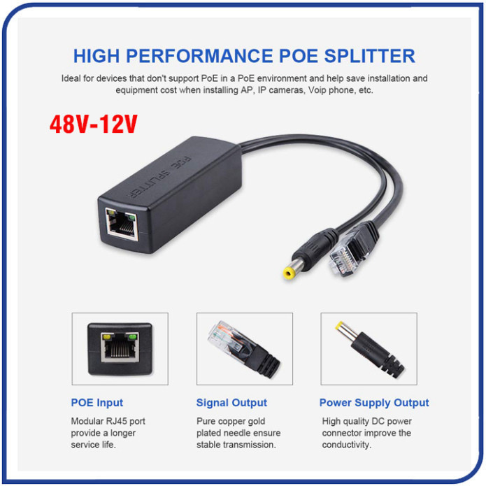 Bộ Tách Jack POE Splitter 48v ra 12v | 5v cho Camera IP, Cặp Chuyển Nguồn POE Cho Camera IP loại tốt
