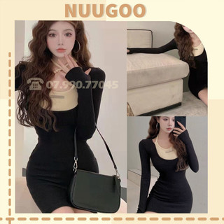 váy nữ [FREESHIP] Đầm nữ dài tay đen dáng dáng ôm body NUUGOO27