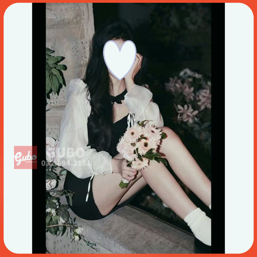 Váy nữ ngắn họa tiết tay nơ  đầm nữ sexy tay bồng có ảnh thật ulzzang GUBO790223