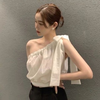 Áo lệch vai, áo croptop buộc nơ vai chun gấu có bigsize 40kg-120kg