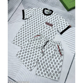 Bộ Cộc Nam Nữ GC In Nổi 3D Monogram, Bộ thể thao cổ tròn bo gấu thời trang giới trẻ đễ phối đồ in họa tiết sắc nét