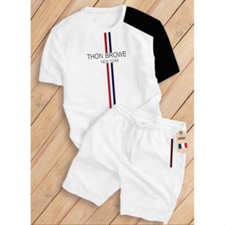 Bộ Cộc Thom vải thông hơi thoáng mát, logo thêu sắc nét hàng đẹp Đồ bộ thể thao nam in THOM BR chất thun