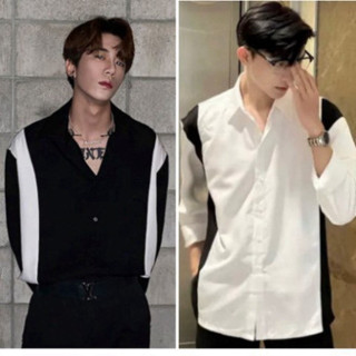 Áo Sơmi Dài Tay Phối Viền Đen Trắng Chất Liệu Thoáng Mát Thoải Mái, Áo sơmi thời trang Nam nữ Đi chơi