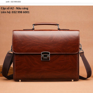 Cặp da khóa số A2 chân sắt đựng laptop Cặp sách nam công sở Túi xách da đựng laptop Túi da văn phòng aolik1