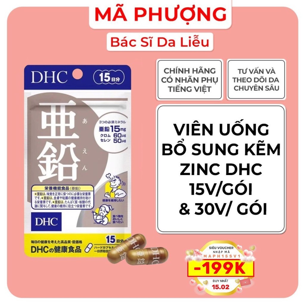 Viên Uống Bổ Sung Kẽm Dhc Zinc Kiểm Soát Bã Nhờn, Hỗ Trợ Giảm Mụn - Bác Sĩ Mã Phượng (Màu Xám)