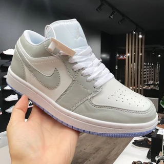 Giày Jordan xám trắng đế xanh, Giày Jordan 1 cổ thấp JD grey xám đế xanh bản đẹp full box bill tặng box bảo vể