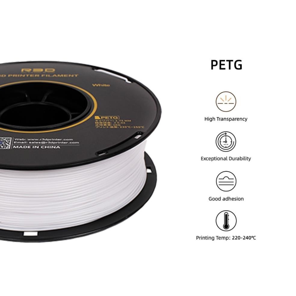 Nhựa in 3D PETG【R3D】chất lượng cao màu Trắng - Nhựa sợi FDM in 3D chính hãng R3D