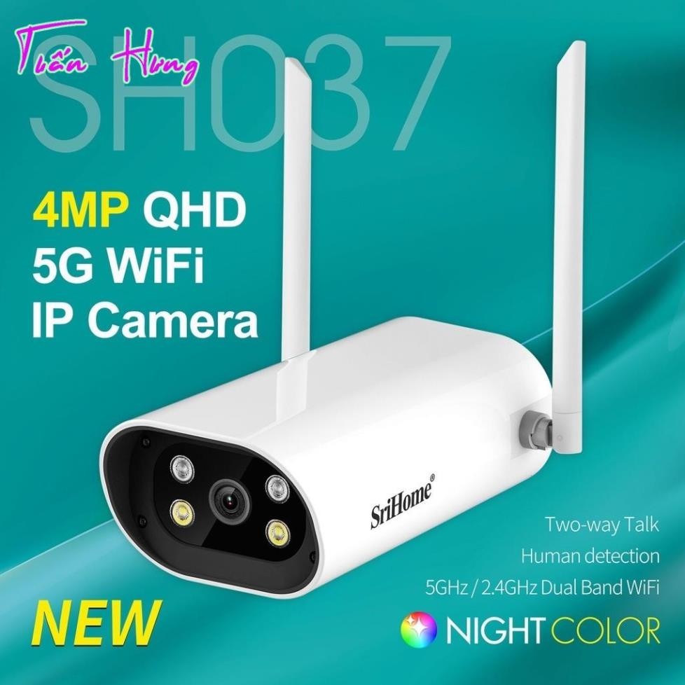 Camera Wifi (2.4/5G) Ngoài Trời SriHome SH037 4.0MP QHD 2K 2560P, Màu Ban Đêm